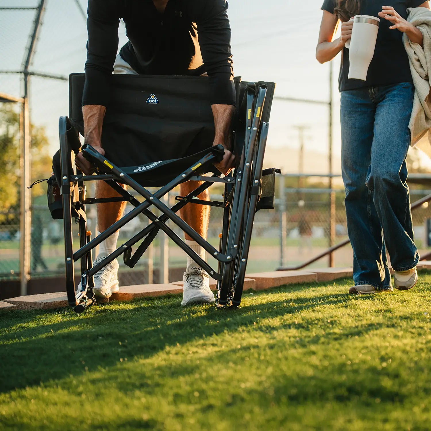 Patented Spring-Action Tandem Rocker - Choice 227 - Heavy-Duty Kickback Rocker with Beverage Holder Detail