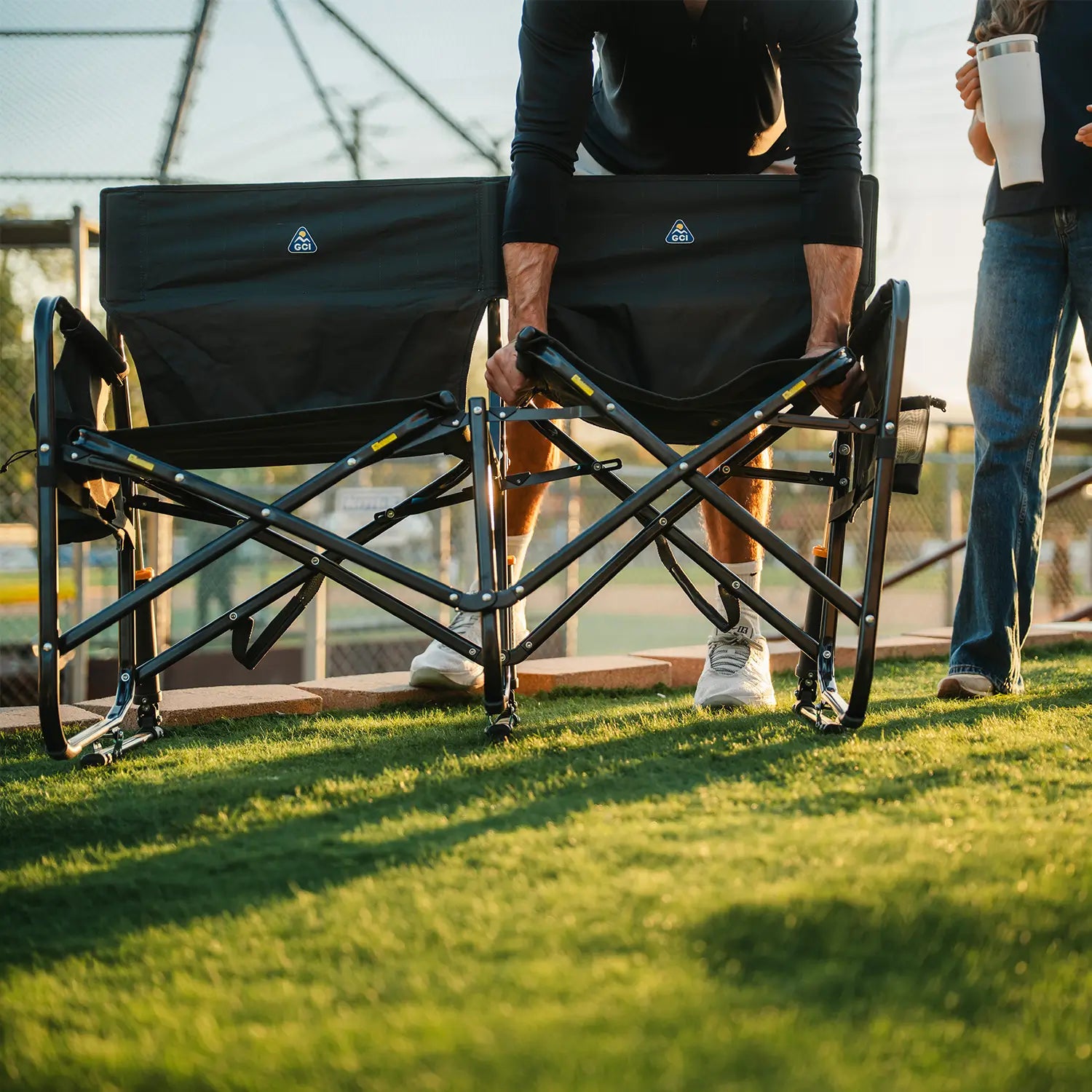 Patented Spring-Action Tandem Rocker - Choice 227 - Heavy-Duty Kickback Rocker with Beverage Holder Detail