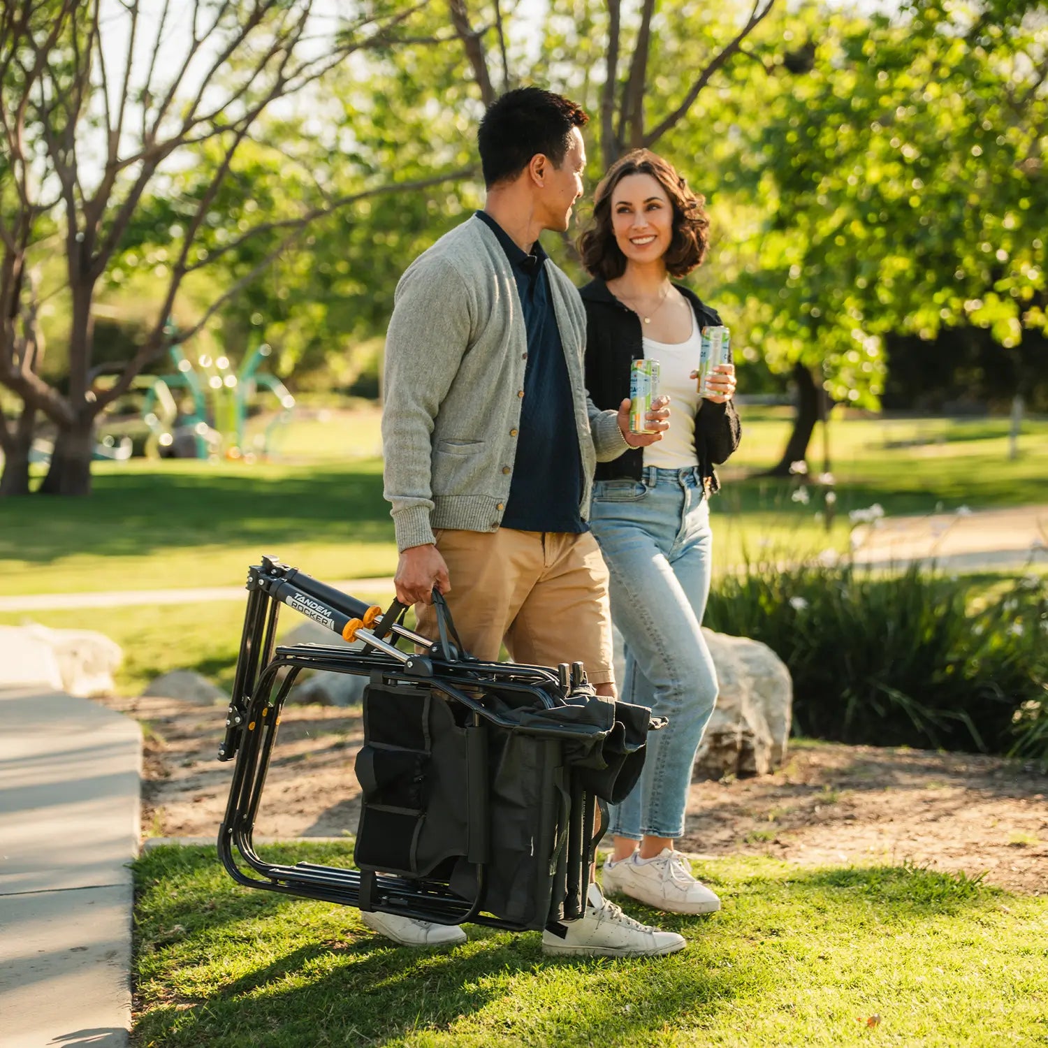Patented Spring-Action Tandem Rocker - Choice 227 - Heavy-Duty Kickback Rocker with Beverage Holder Detail