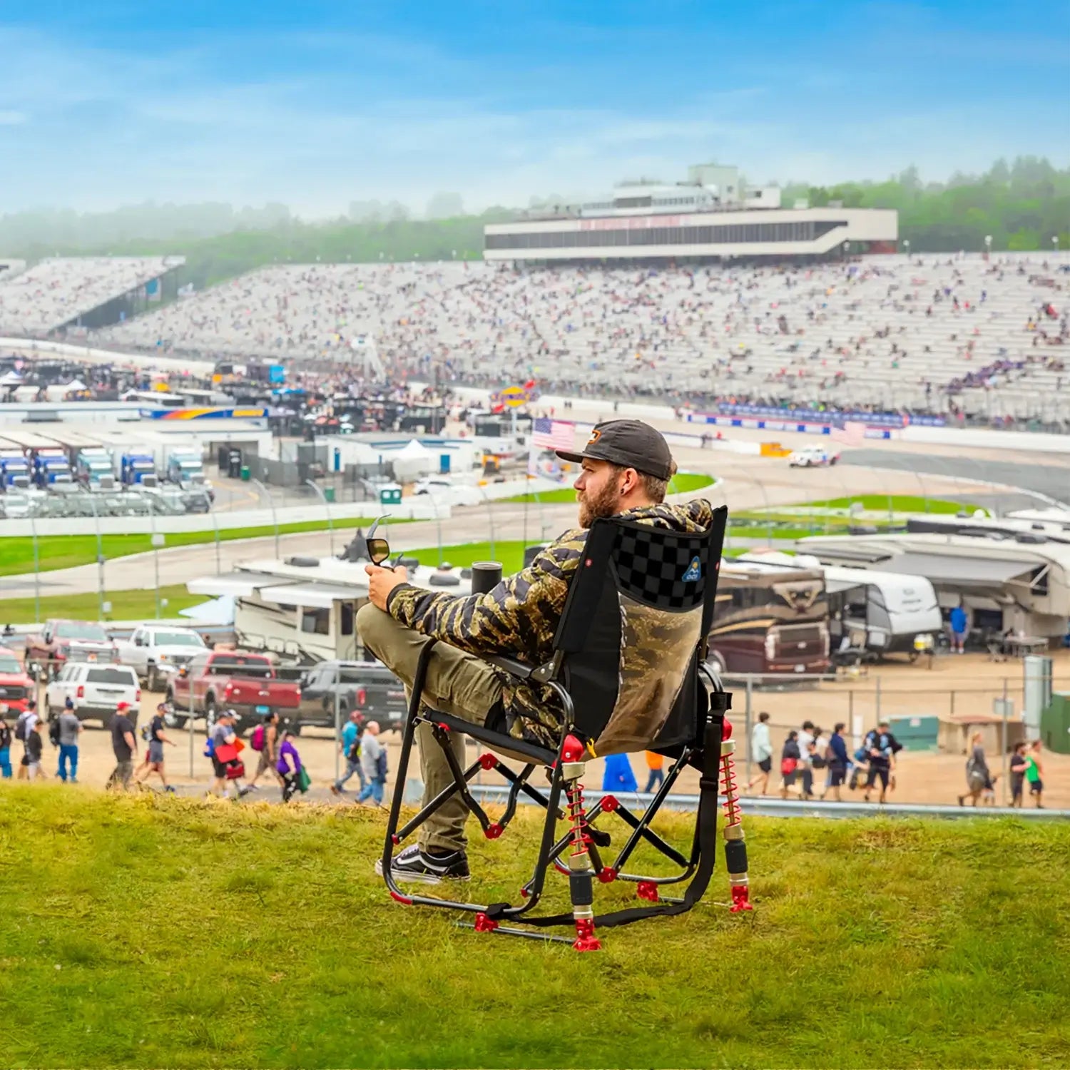 Smooth Motion Adjustable Rocker - NASCAR - Choice 899 - Heavy-Duty Kickback Rocker with Beverage Holder Detail