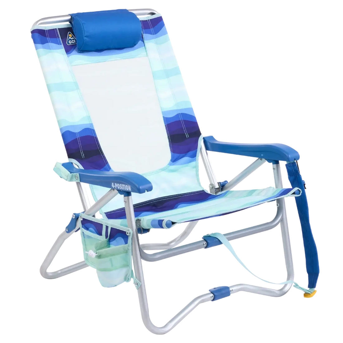 Reclining Beach Bi-Fold Beach Chair - Choice 601 - Low-Profile Reclining Beach Chair with Backpack Straps - Wave