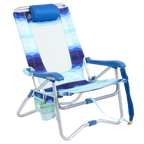 Reclining Beach Bi-Fold Beach Chair - Choice 601 - Low-Profile Reclining Beach Chair with Backpack Straps - Wave