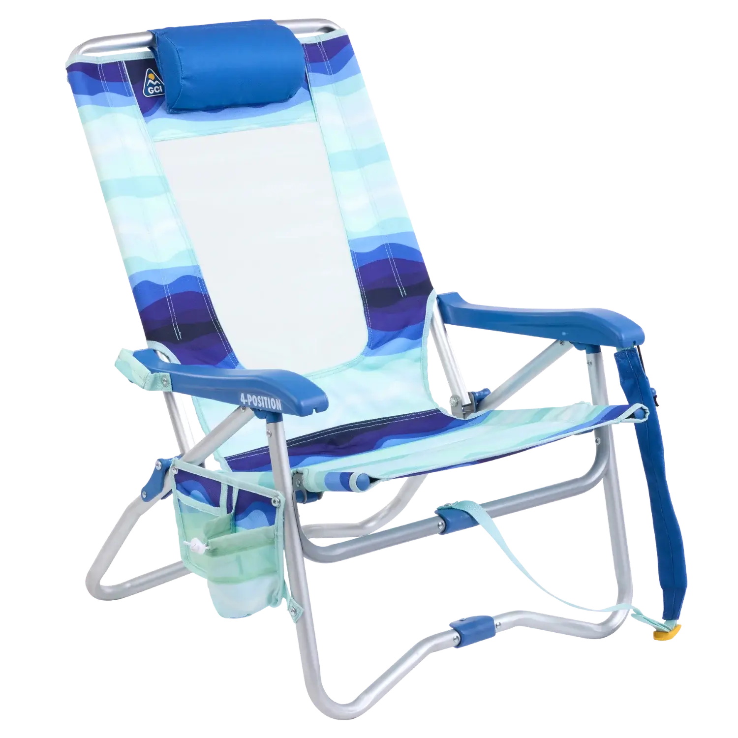 Reclining Beach Bi-Fold Beach Chair - Choice 601 - Low-Profile Reclining Beach Chair with Backpack Straps - Wave