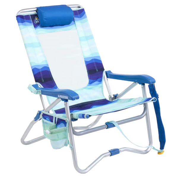 Reclining Beach Bi-Fold Beach Chair - Choice 601 - Low-Profile Reclining Beach Chair with Backpack Straps - Wave