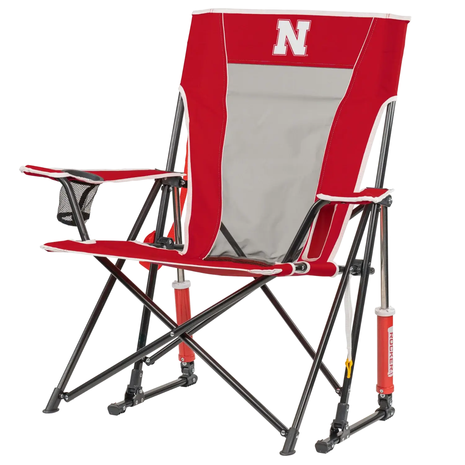 Heavy-Duty Freestyle College Comfort Pro Rocker - Nebraska Cornhuskers - Choice 161 - Heavy-Duty Kickback Rocker with Beverage Holder Detail
