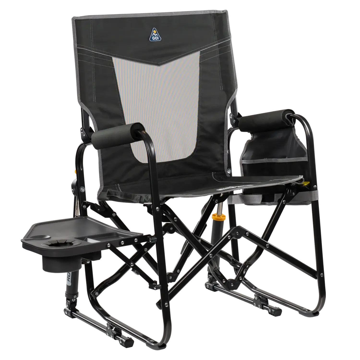 Luxury Camp Stowaway Rocker with Side Table - Choice 253 - Freestyle Rocker Portable Outdoor Folding Chair - Dark Charcoal