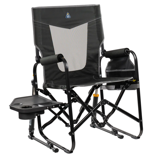 Luxury Camp Stowaway Rocker with Side Table - Choice 253 - Freestyle Rocker Portable Outdoor Folding Chair - Dark Charcoal