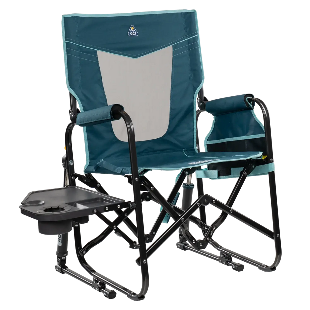 Luxury Camp Stowaway Rocker with Side Table - Choice 253 - Freestyle Rocker Portable Outdoor Folding Chair - Teal